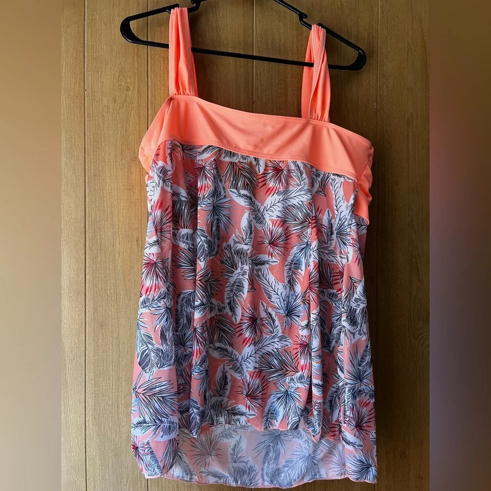 Coral and Silver Floral One-Piece Swimsuit with Ruffles